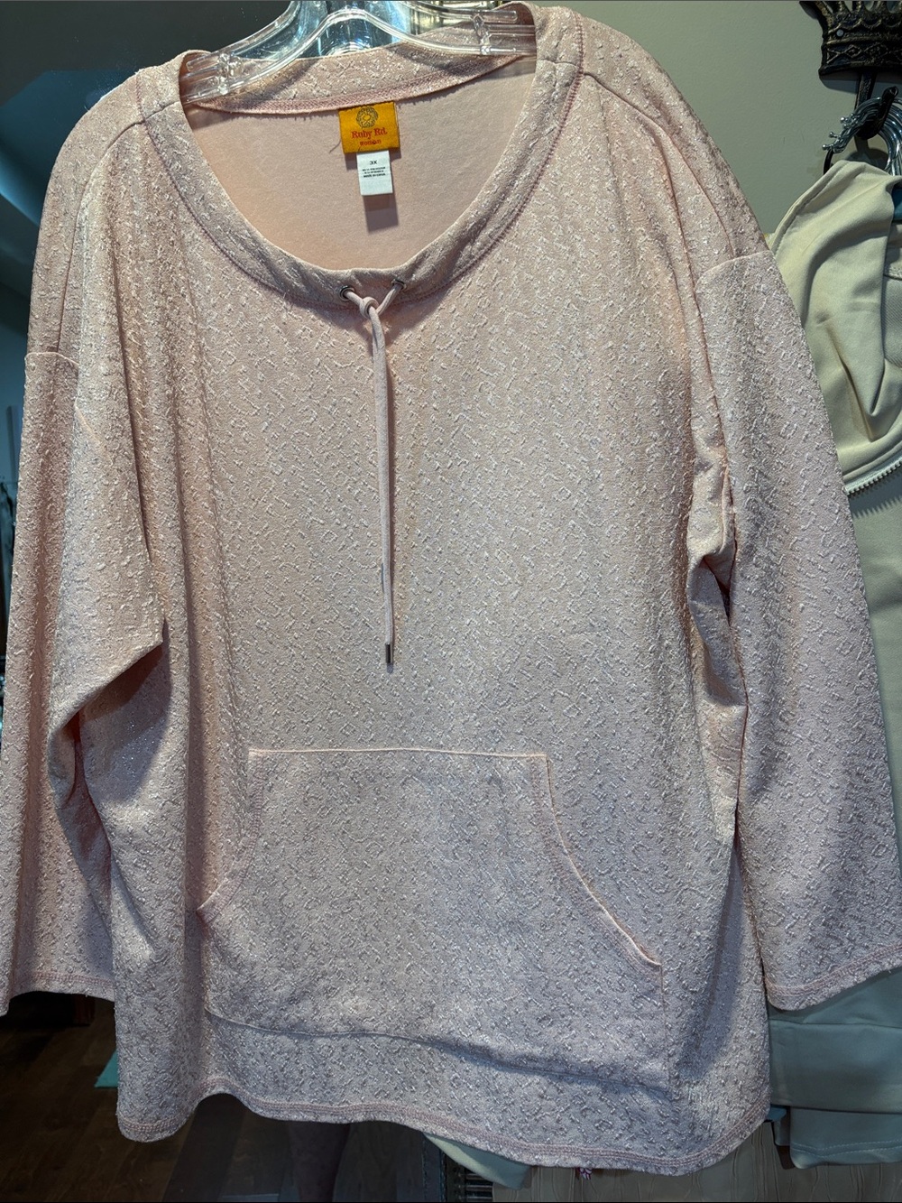 Ruby Rd. Light Pink Textured Drawstring Pullover Hoodie